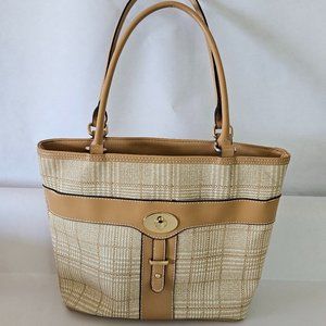 Giani Bernini Tan Brown Vachetta Plaid Tote Top Handle Shoulder Handbag